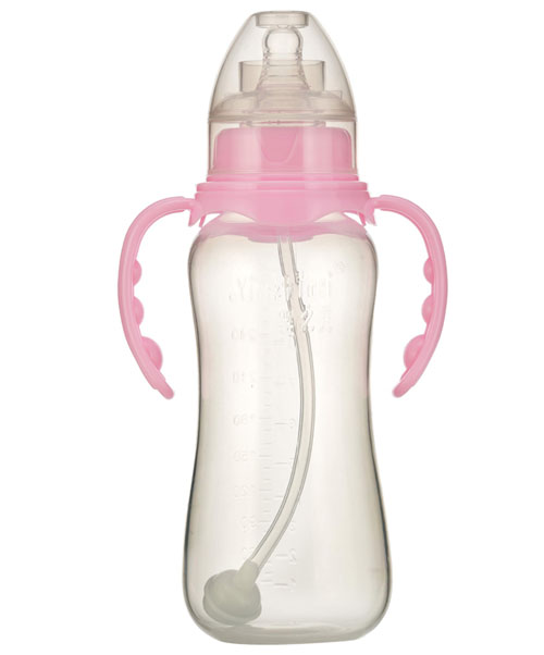 嬰之美標(biāo)口雙耳自動(dòng)圓弧PP奶瓶240ML粉色