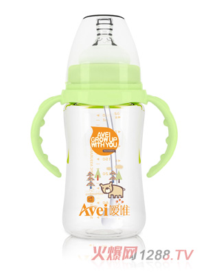 噯唯寬口徑帶柄自動PP奶瓶（240ml)