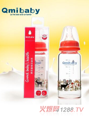 Qmibaby嬰兒高硼硅玻璃標準口徑奶瓶 玫紅色